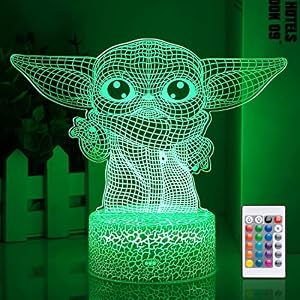 Star Wars 3D Night Light：Baby Yoda LED Lamp with Remote Control and Smart Touch, LED Desk Lamp Yoda Star Wars Lamp for Room Decor Boys Girls Birthday Christmas Festivals Gifts