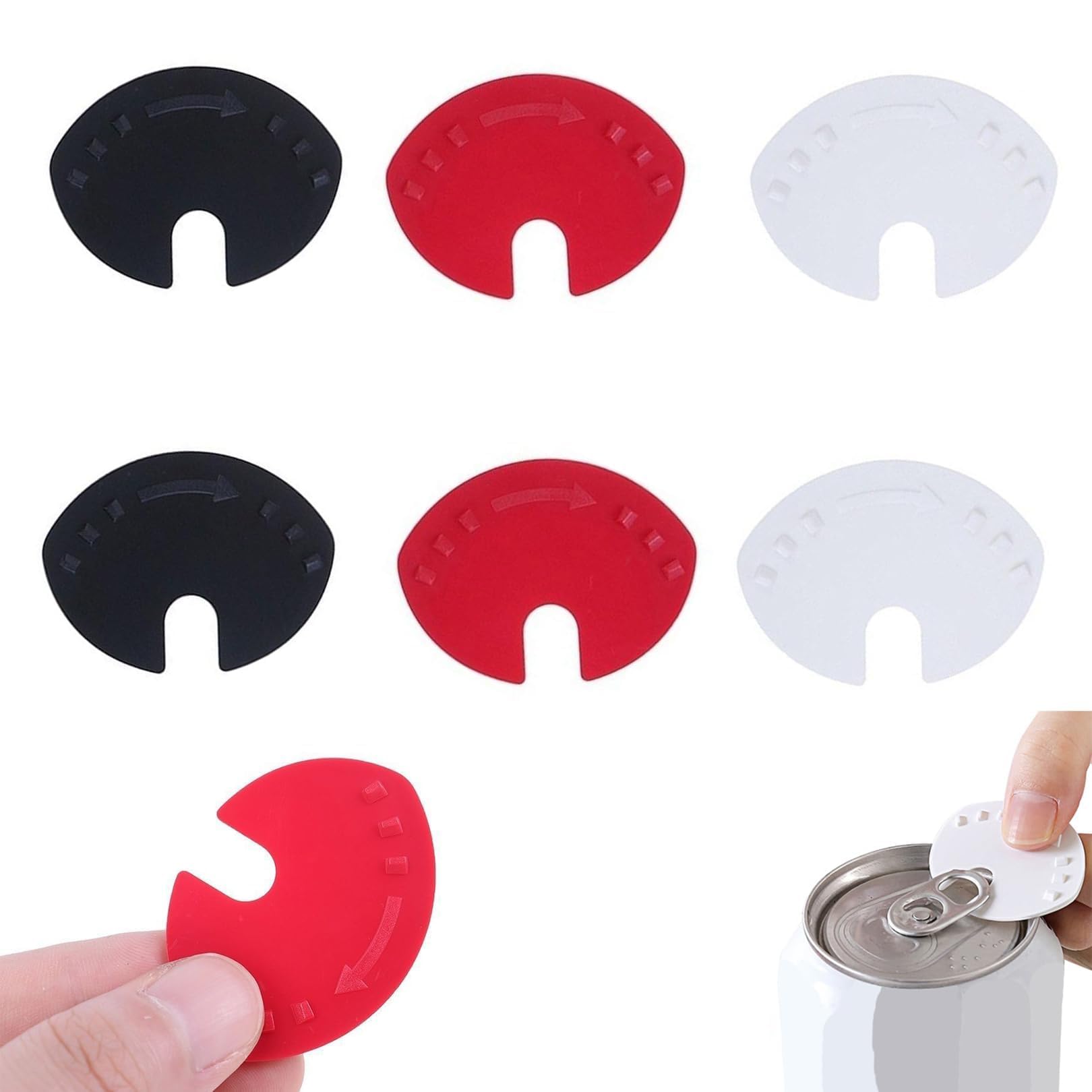 Sgethch Red 6 Pack Reusable Can Lids For Fizzy Drinks,Plastic Drink Covers,Beverage Can Tops Protector,Stopper To Prevent Spills,Dust And Splash Guard For Soda, Beer,Juice(,White,Black)