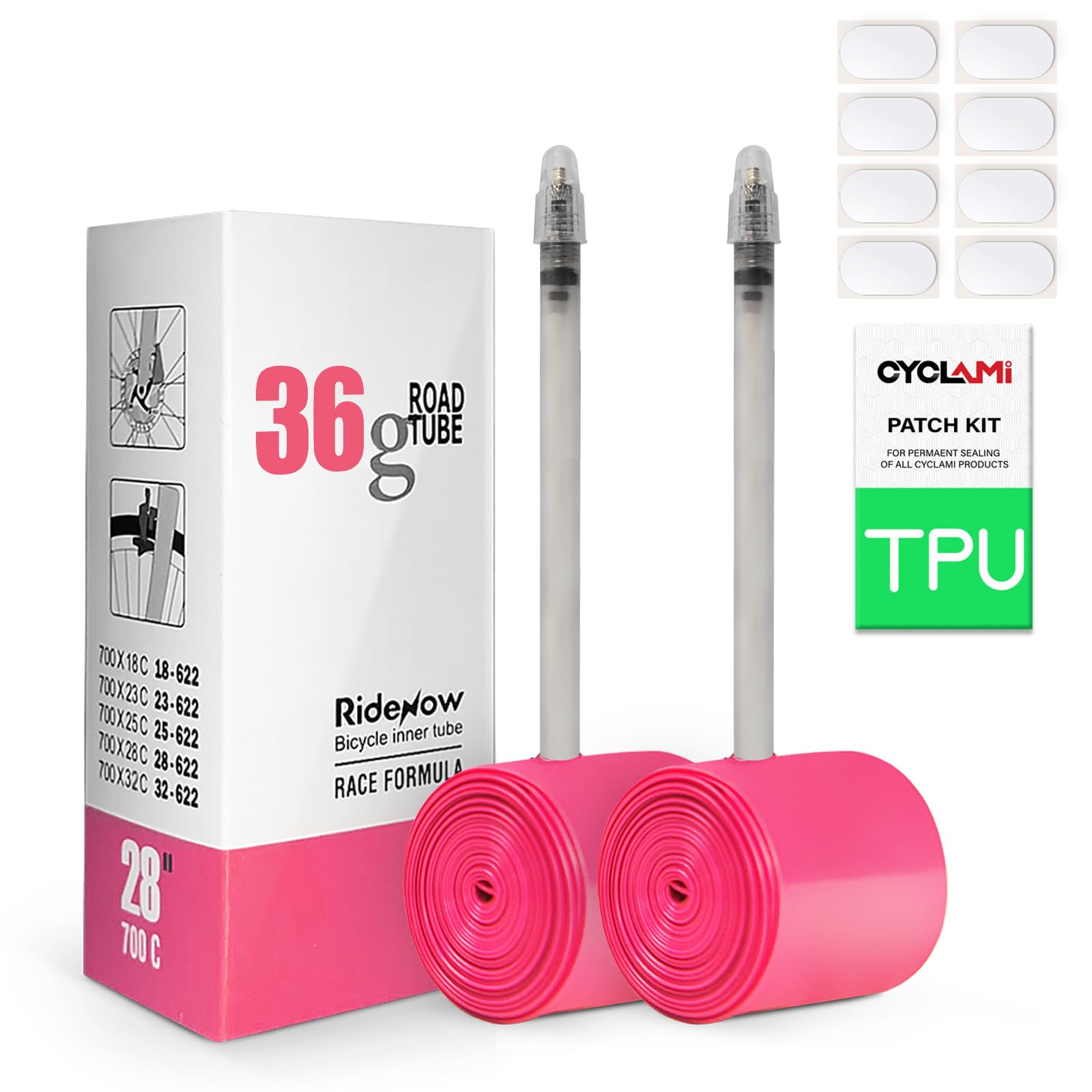 36g Bike Inner Tube TPU Ultralight Strada Bicicletta 700x18/23/25/28/30/32C(4pcs Patch di Riparazione)