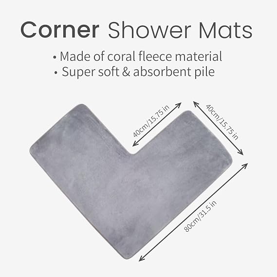 Corner Shower Bath Mat, Anti Slip L Shape Mat,Coral Velvet Corner Bath Mat