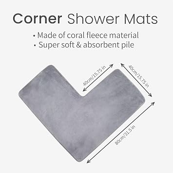 Corner Shower Bath Mat, Anti Slip L Shape Mat,Coral Velvet Corner Bath Mat