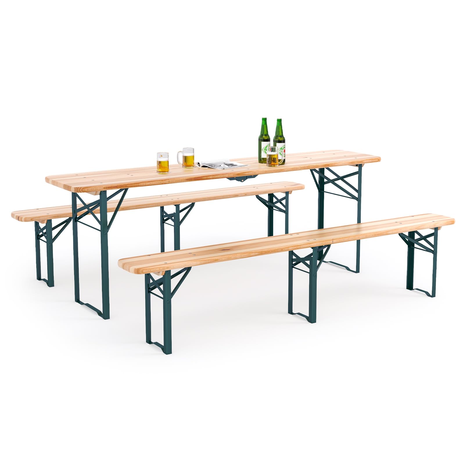 Warmiehomy 217CM Folding Picnic Table and Bench Set, Camping Trestle Beer Table and Benches for Garden Patio Backyard Garden Lawn BBQ(Bench: 217 x 23 x 46cm)