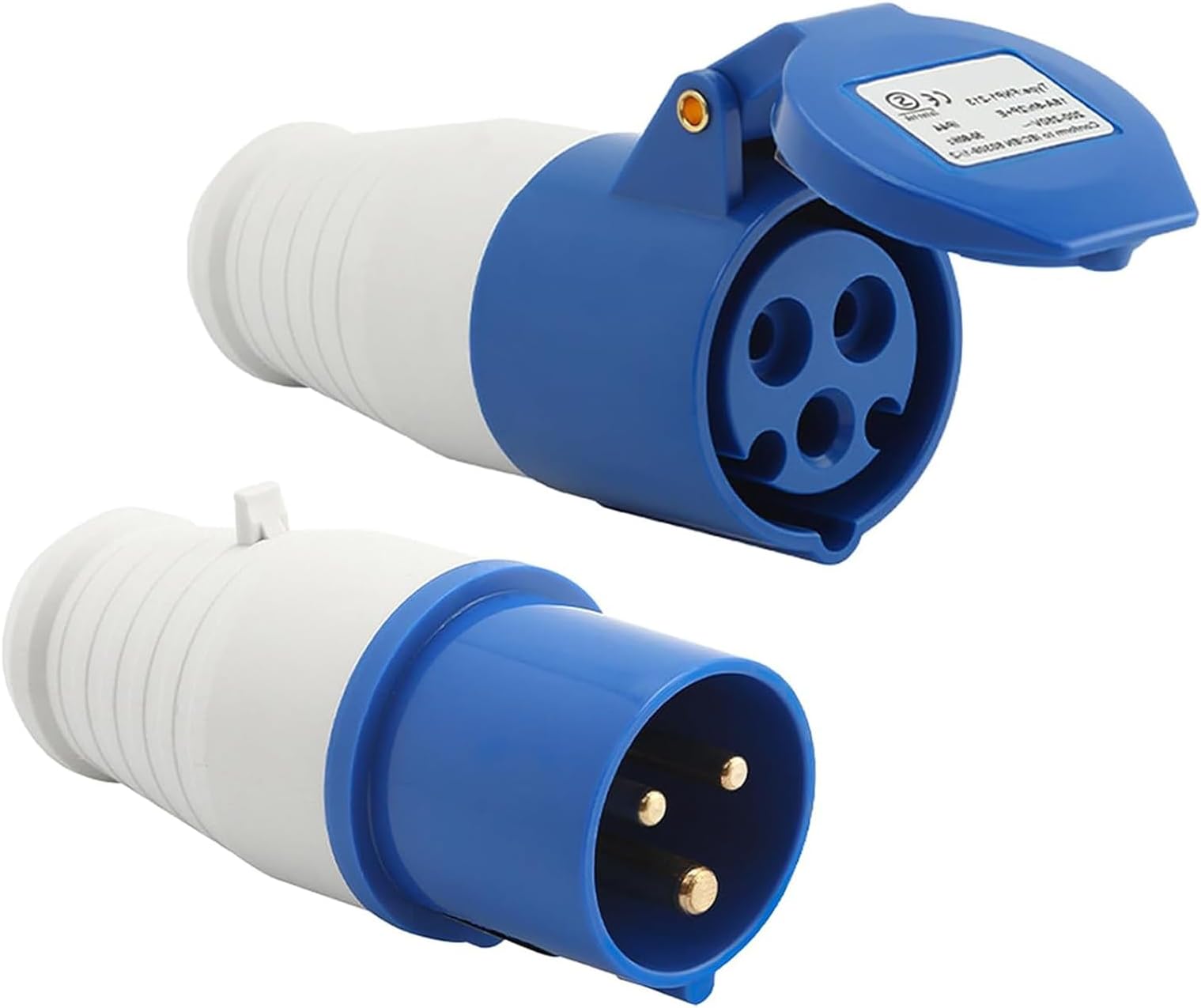 16 Amp Caravan Hook Up Socket and Plug Set - Weatherproof Industrial Connector for Construction Sites - 2pcs