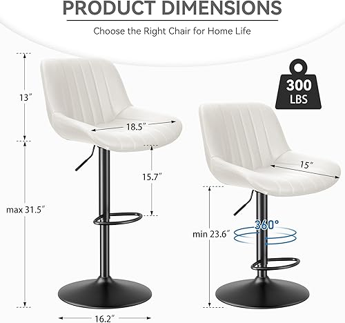 Miniatura 2 de Juego de 4 taburetes de bar, taburetes de bar giratorios modernos y ajustables con respaldo, sillas de isla de tela de rendimiento de altura de