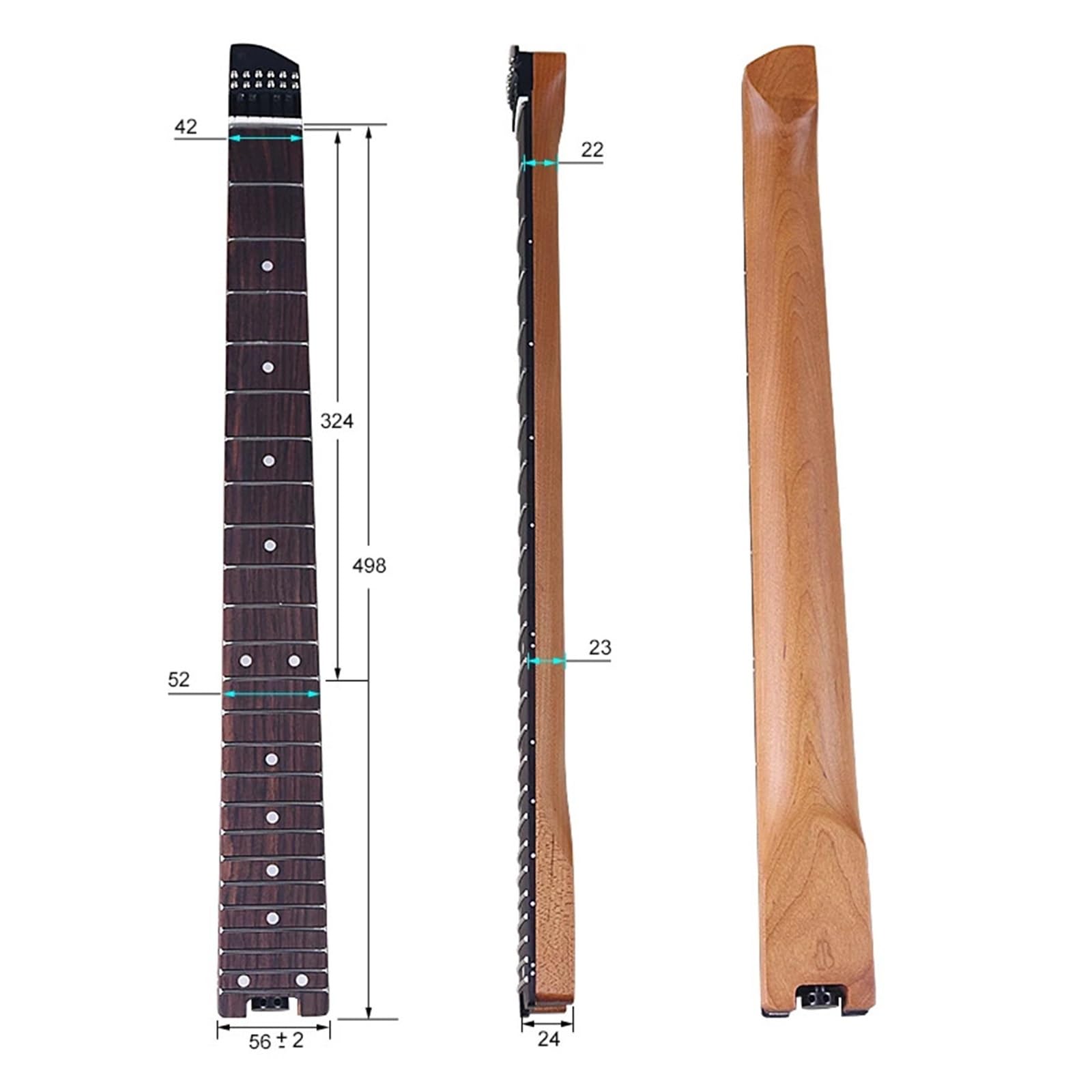 Manico for chitarra elettrica senza testa acero canadese tostato 24 tasti larghezza 5,6 cm tastiera in palissandro for chitarre da viaggio a 6 corde