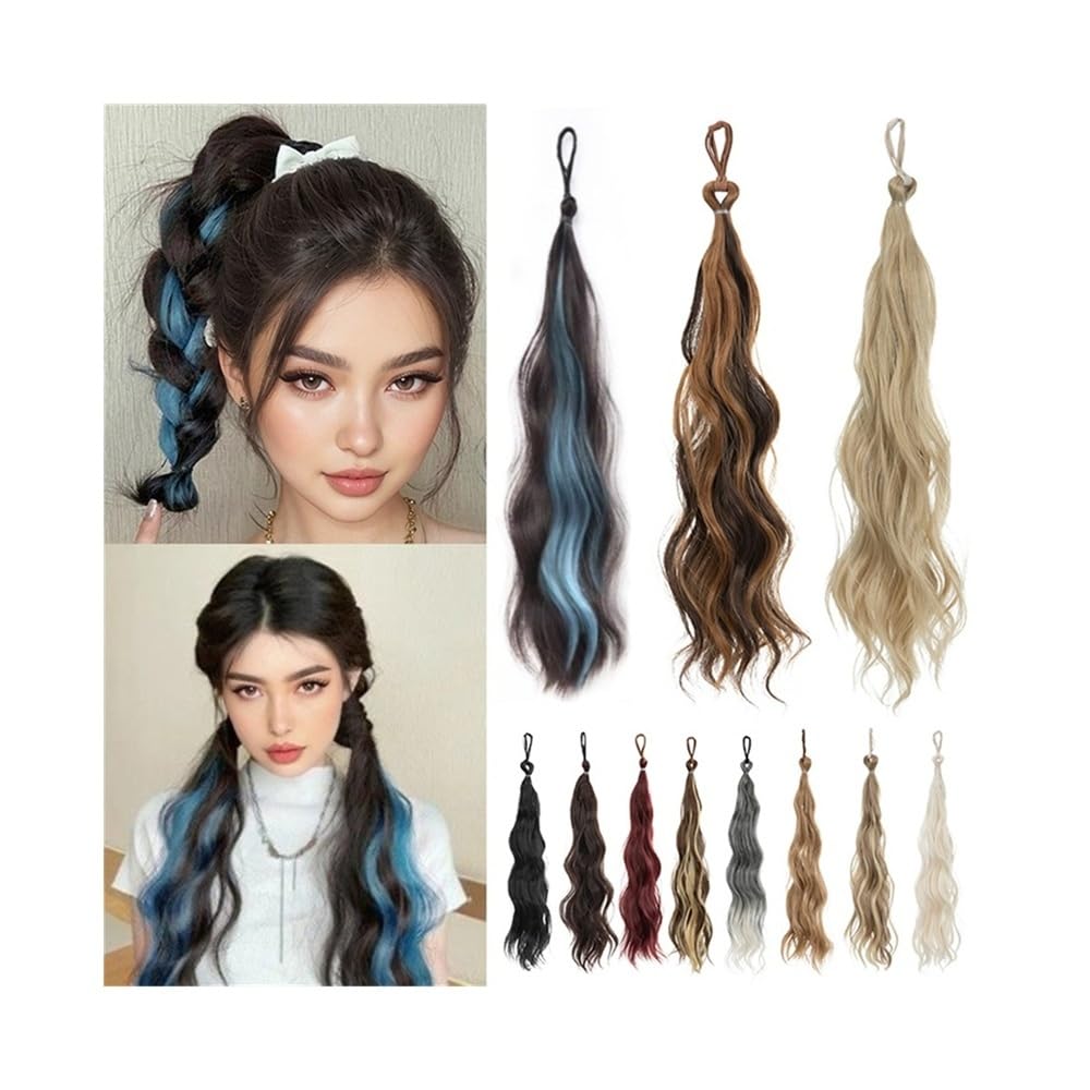 Lizhuzhuzs28 Women 17" Long Wavy Wrap Around Hair Bun Hairpiece Synthetic Ponytail Extension with Elastic Tie Increase Volume Daily(1B)