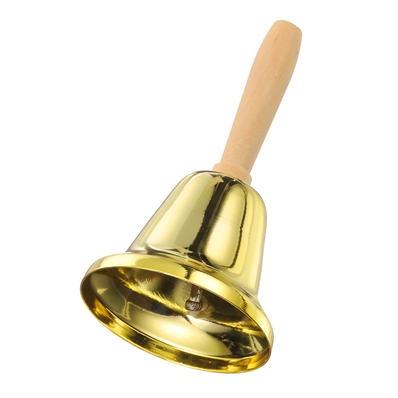 sourcing map Small Hand Bell, 2.36" Service Call Bell with Wood Handle for Christmas Party Restaurant Dinner Animal Training Home Decor, Gold Plating