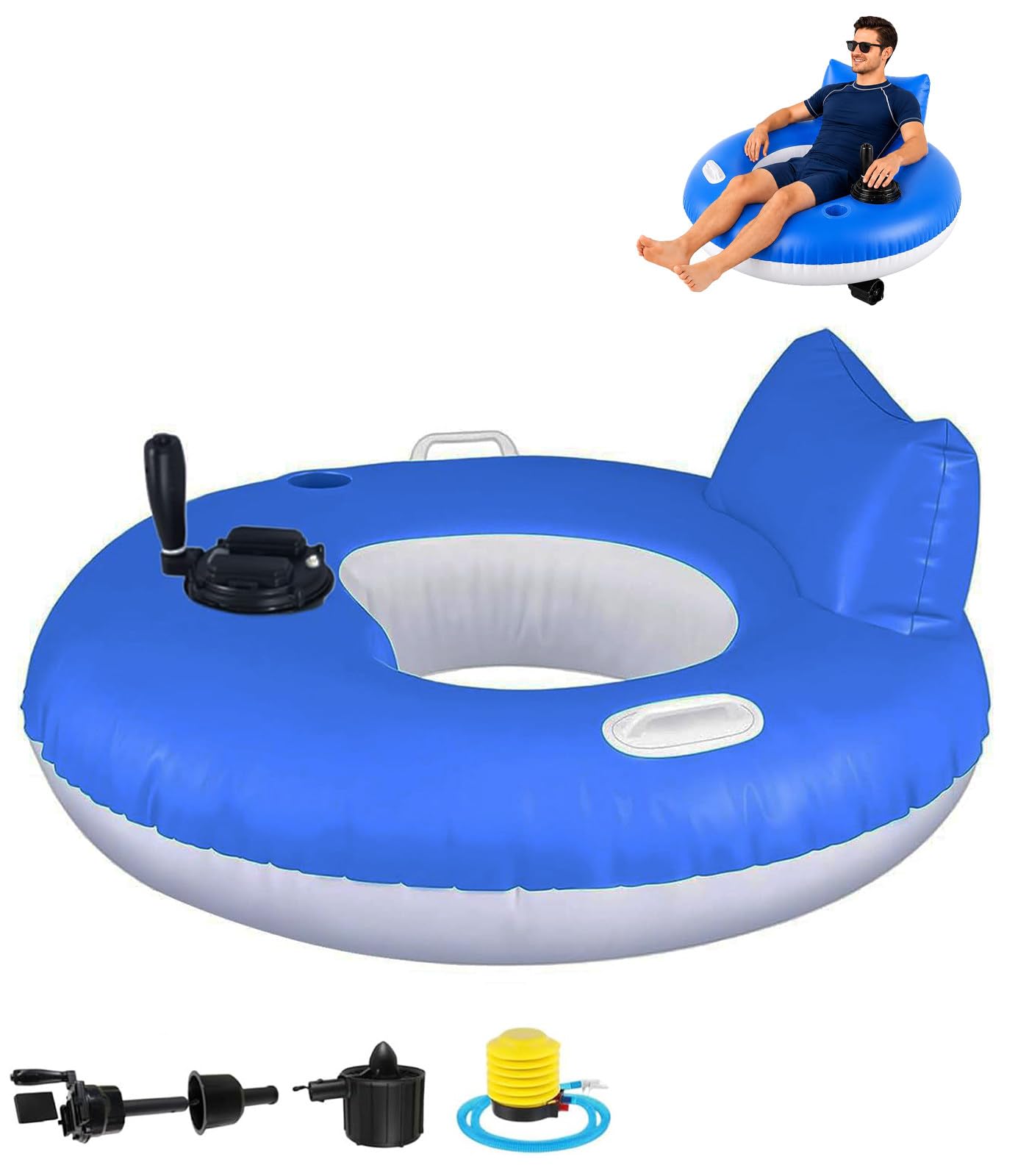 Kindevieft Motorized Pool Floats for Adults, 360° Joystick Control, Single or Dual Propeller, Backrest, Cup Holder, 330 lb Capacity A-Circular