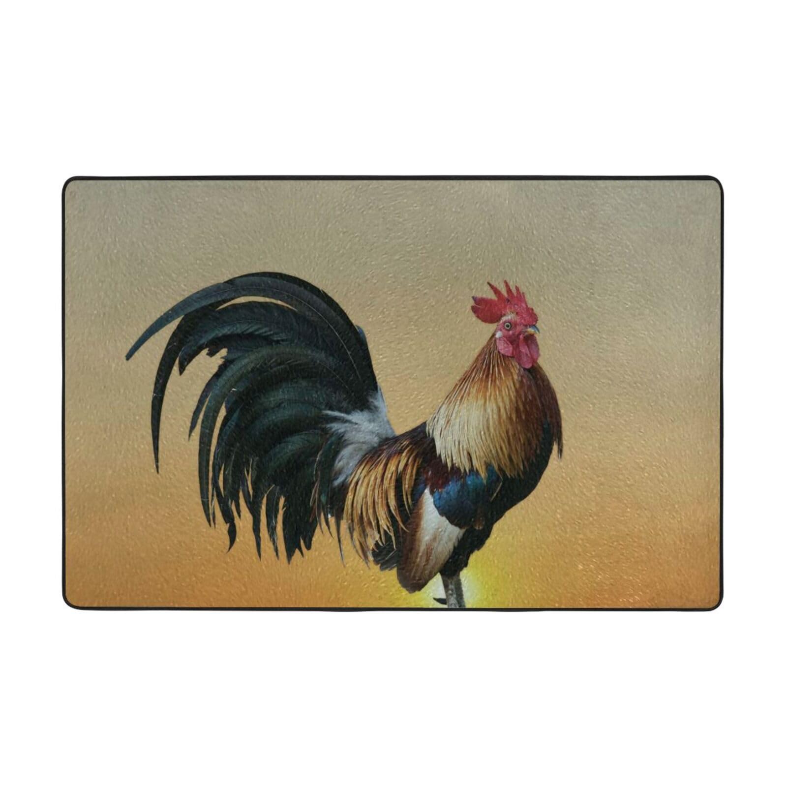 Animal Cockerel On Sunrise Farmhouse Harvest Season Rural Pastoral Home Entry Flannel Non Slip Carpet for Living Bedroom