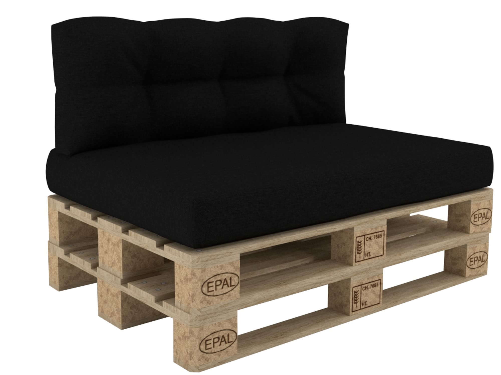 POKAR Euro Pallet Cushion - Set of 2: Seat Cushion 120 x 80cm + Back Cushion 120 x 40cm, Garden Pillows Sofa, Patio, Without Pallets, Black