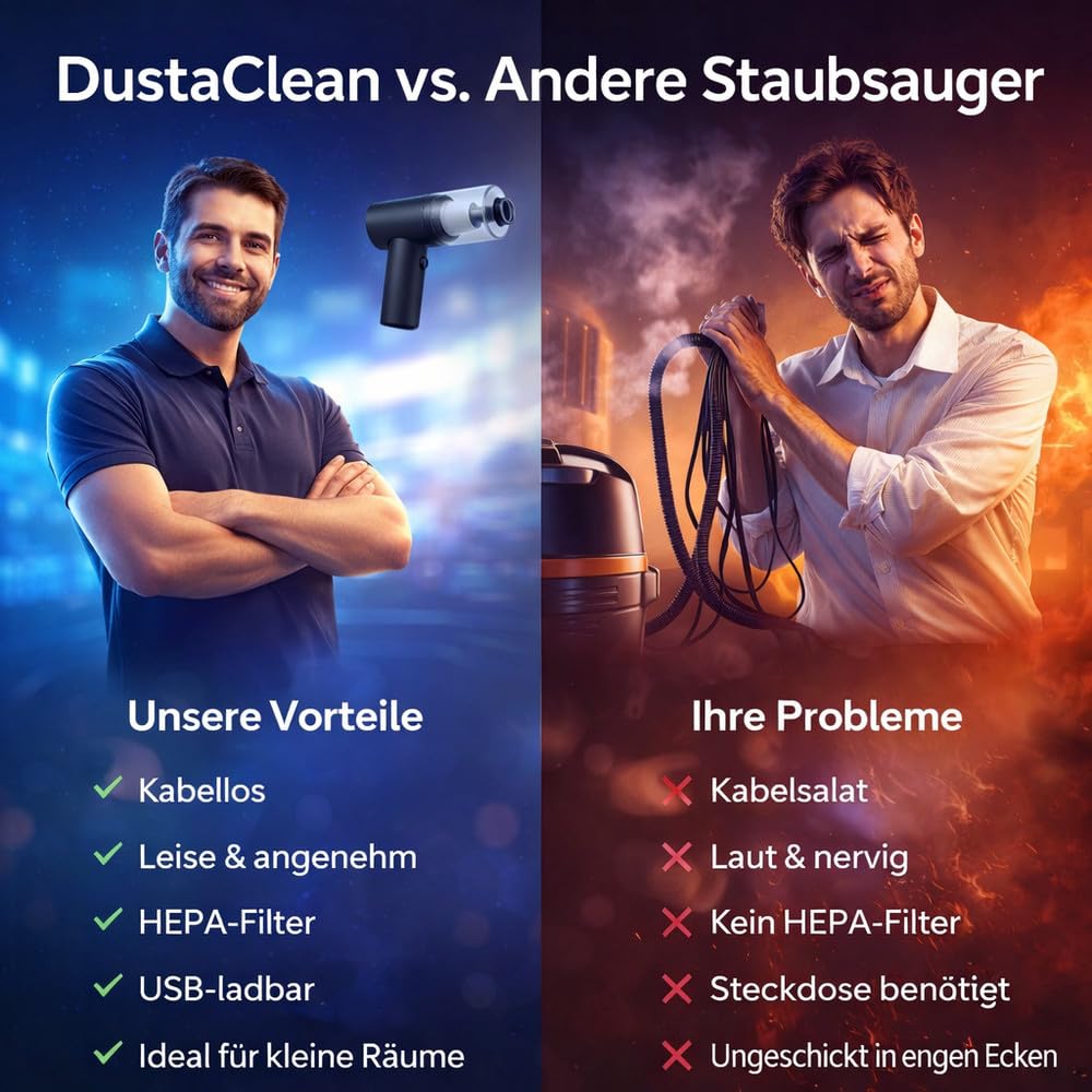 Dustaclean™ Mini aspiradora de mano con batería inalámbrica para coche, mesa, teclado fuerte HEPA