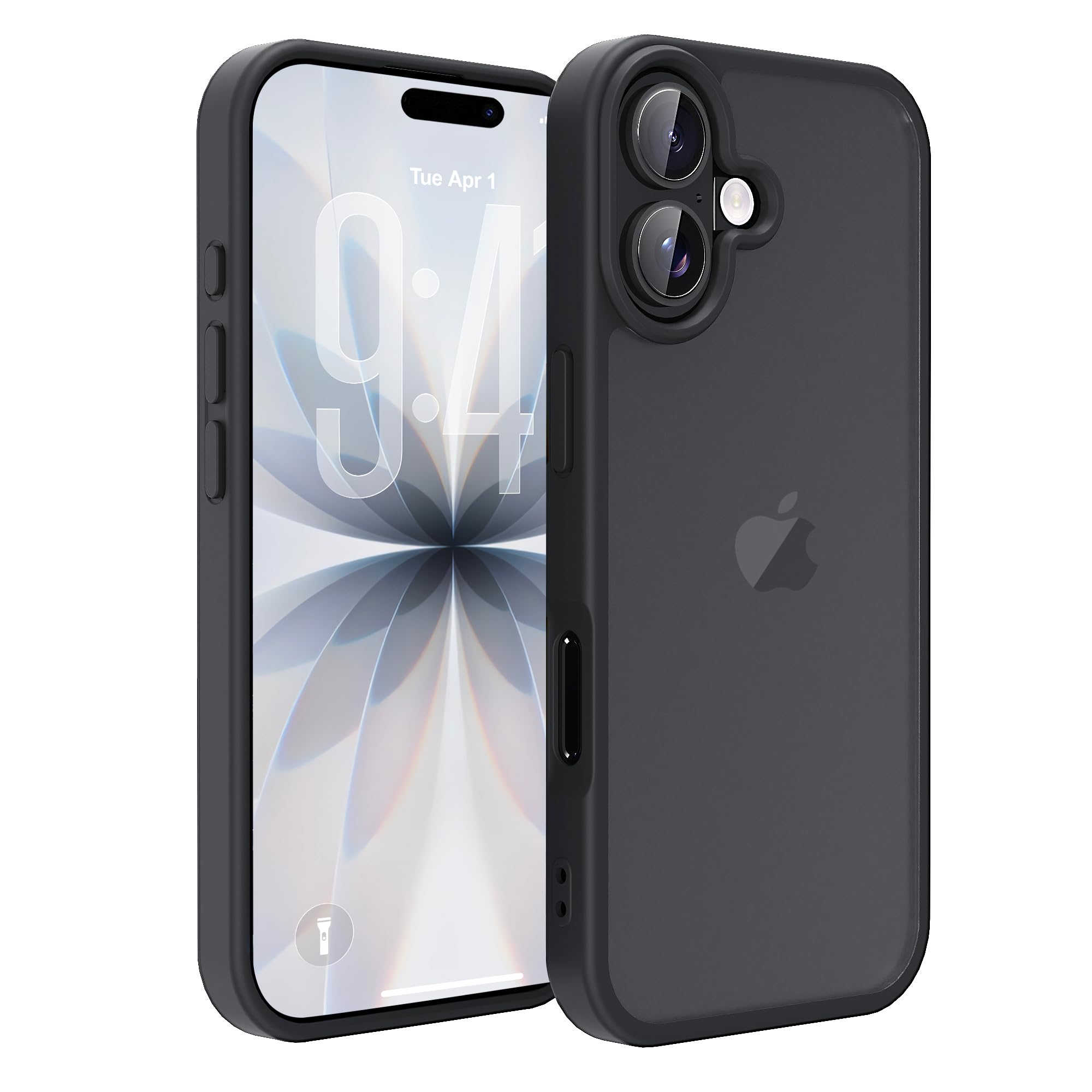 PinLiSheng iPhone 17ケース 半透明 全面保護 いPhone 17 対応 スマホケース 耐衝撃 米軍MIL規格取得 レンズ保護 滑り止め 黄ばみなし ストラップホール付き 携帯スマホケース アイフォン 17 用カバー (ブラック, iPhone 17)