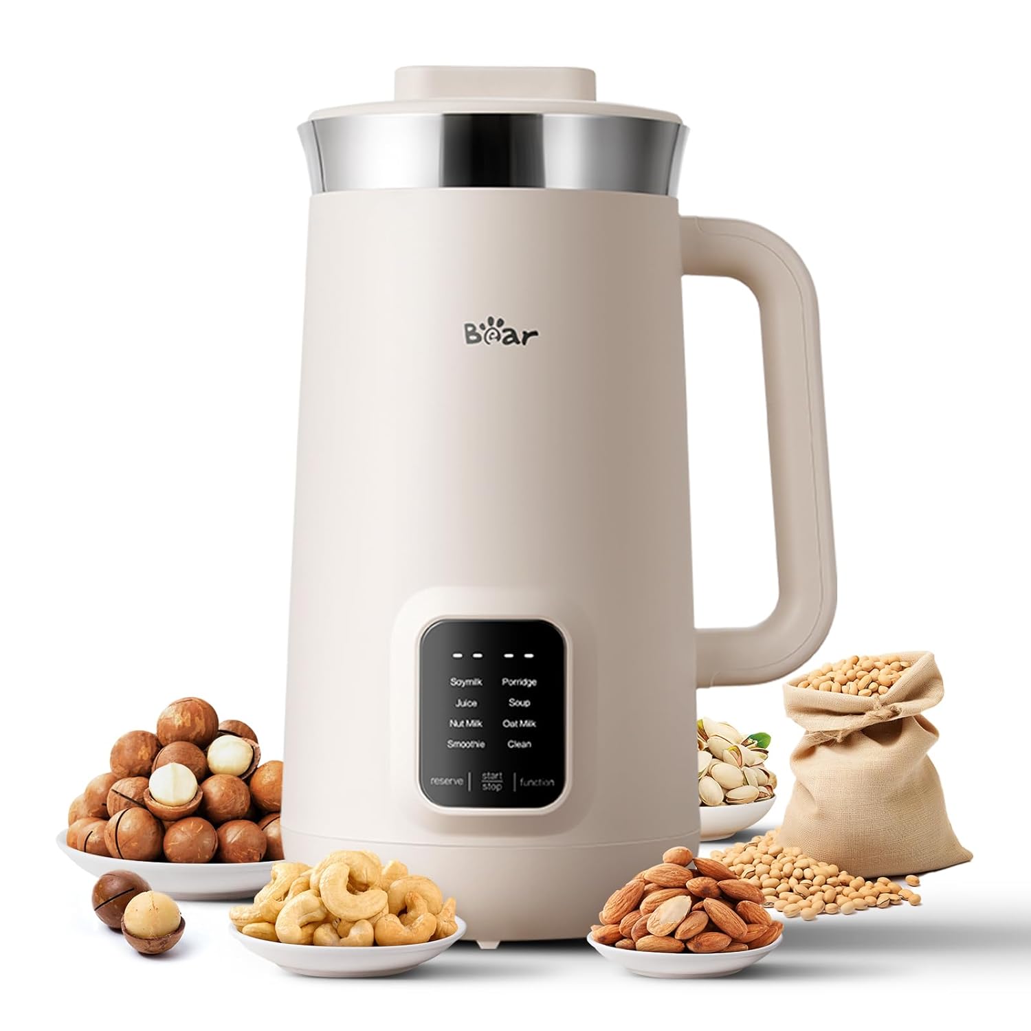 Bear 8 in 1 Nut Milk Maker Machine, 40oz/1.2L Soy Milk Maker with Self Clean/12H Delay/6H Keep Warm, One Touch Alomnd Milk Maker for Homemade Oat, Soup, Juice, Plant Based and Non Dairy Beverages image 1