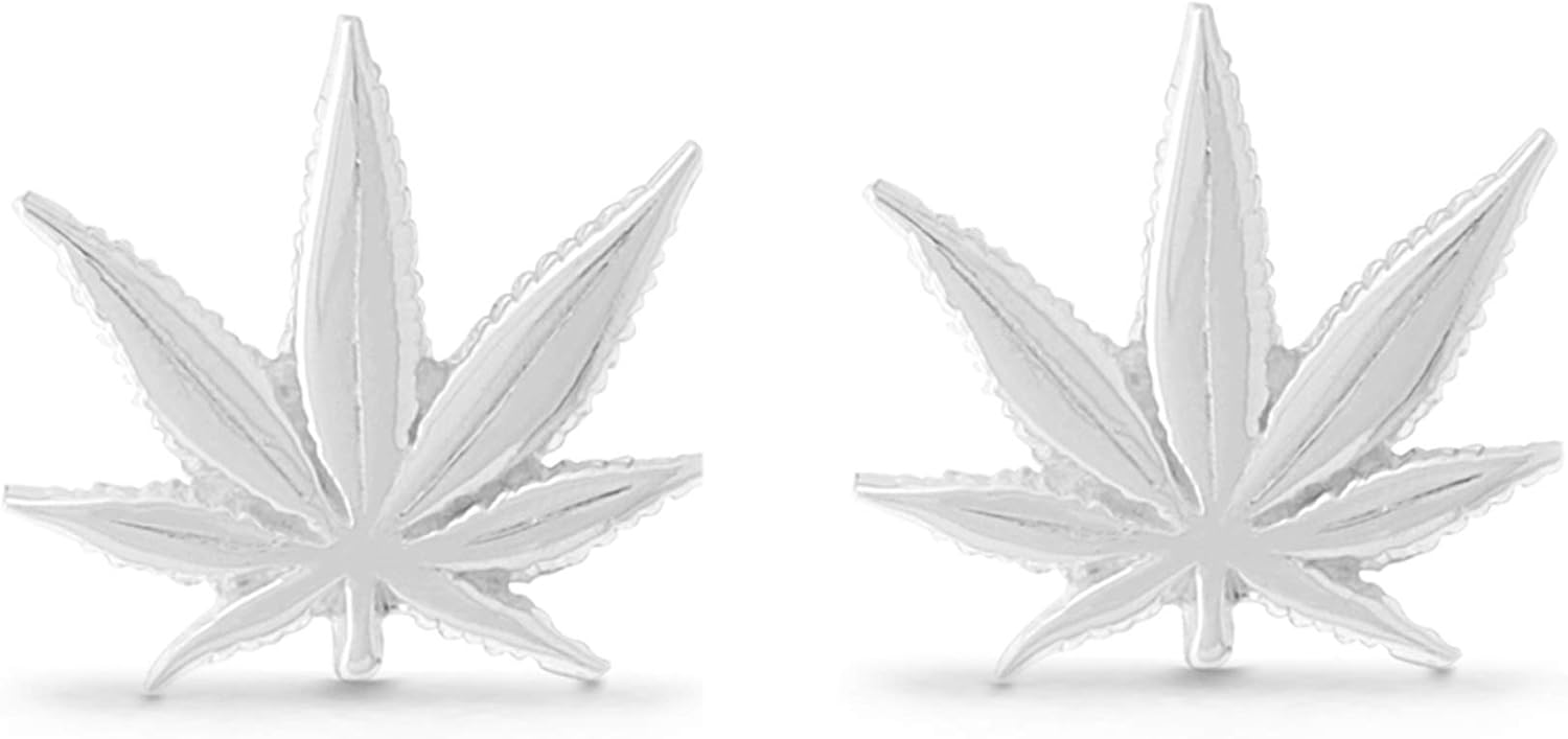 Boma Jewlery Sterling Silver Marijuana Pot Weed Cannabis Leaf Stud Earrings