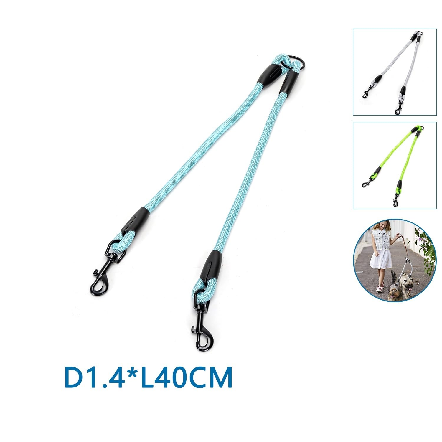 Double Dog Leash, Durable, Adjustable and Ergonomic, Ideal for Multiple Pet Walks or Shared Training, Monochrome - Image 4