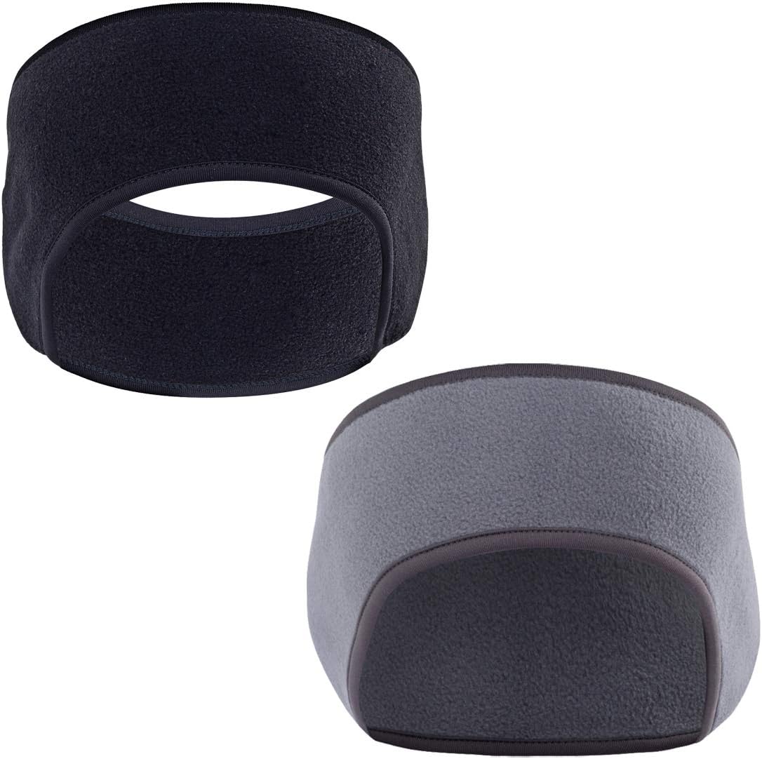 GoFriendFleece Ear Warmers Headband / Ear Muffs Winter Headbands Fleece Headband for Adults Men & Women, Stay Warm & Cozy with our Thermal Polar Fleece & Performance Stretch (Black+Grey)