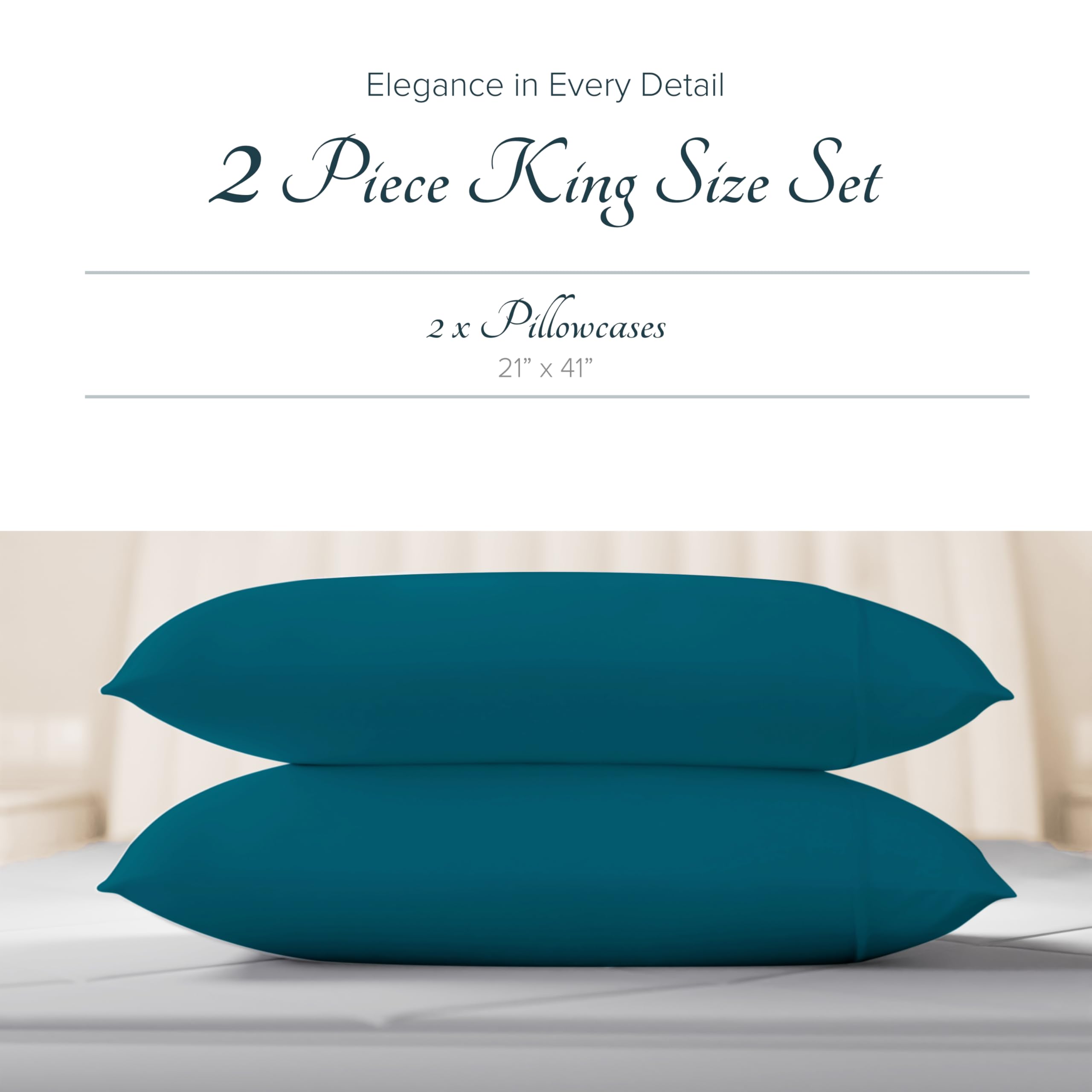 Carressa Linen Set di 2 federe per cuscini king size in 100% cotone egiziano, lussuose federe per cuscini in rasatello a 1500 fili, color foglia di tè, morbide e traspiranti, di qualità alberghiera