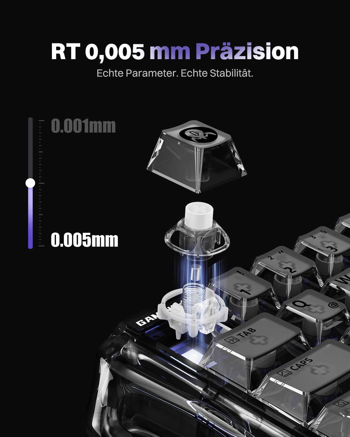 GravaStar Mercury V60 klawiatura magnetyczna do gier, układ klawiszy QWERTZ, częstotliwość odczytu 8000Hz, przełączniki Rapid Trigger Hall Effect, precyzja 0,005mm, Hot-Swap, RGB, przewodowa - Onyx