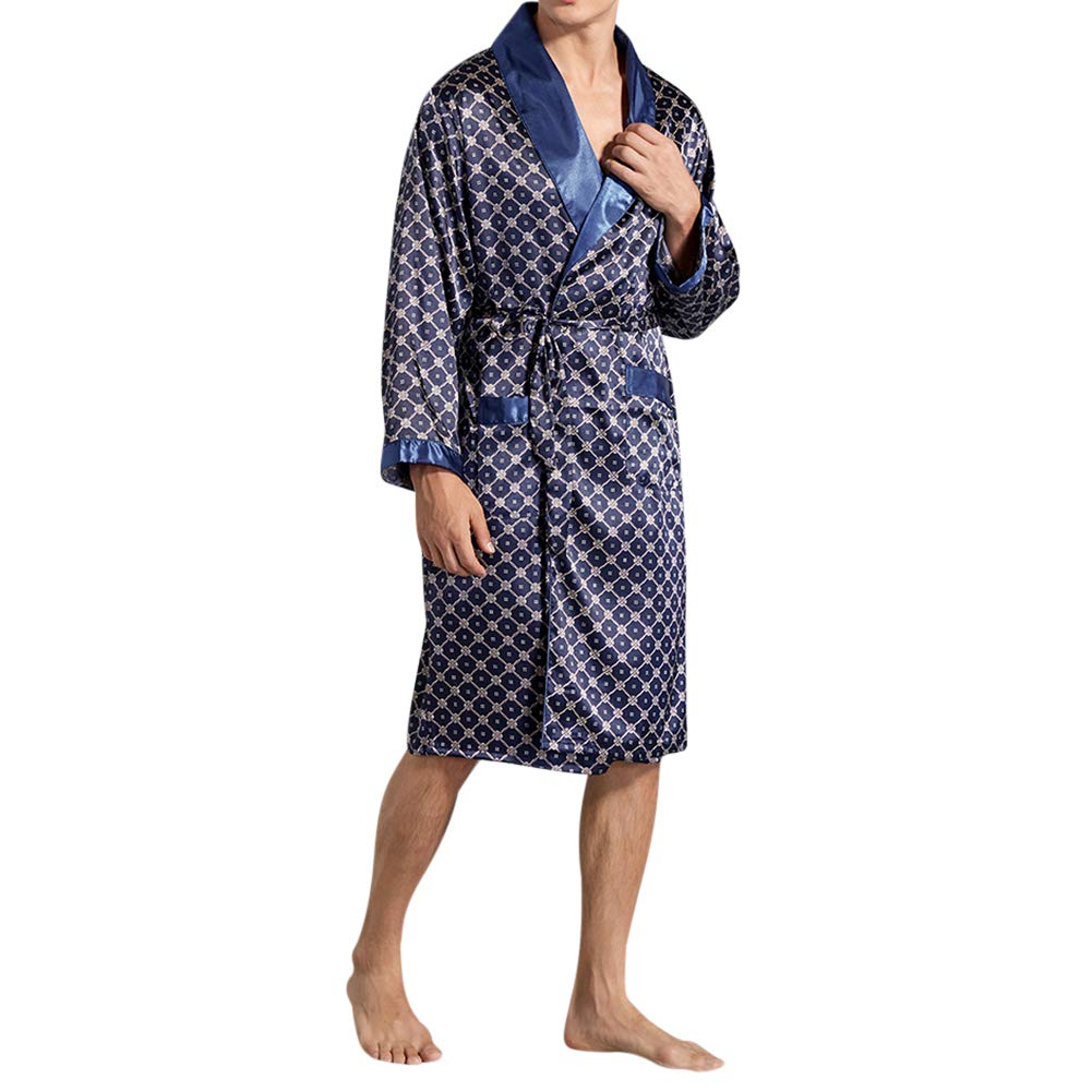 YOUTHUP Robes de Chambre pour Homme Lisse Vêtement de Nuit Pyjama Robe Peignoir de Bain avec Ceinture et Poches