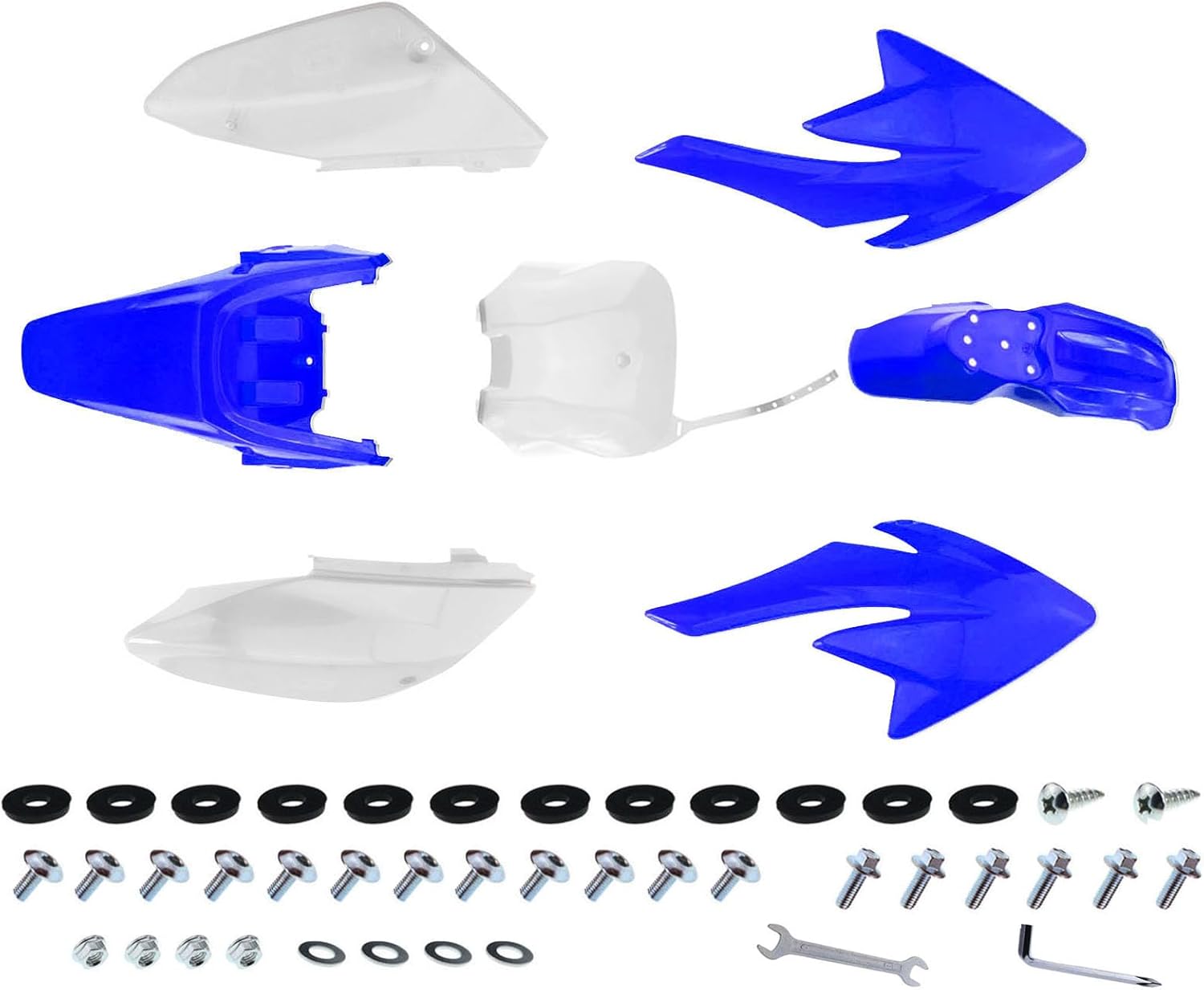 PRO BAT 7 PCs Plastic Fender Complete Kit w/Bolts for CRF70 CRF70F 125cc 150cc Pit Bike, White &Blue White+Blue CRF70 Set