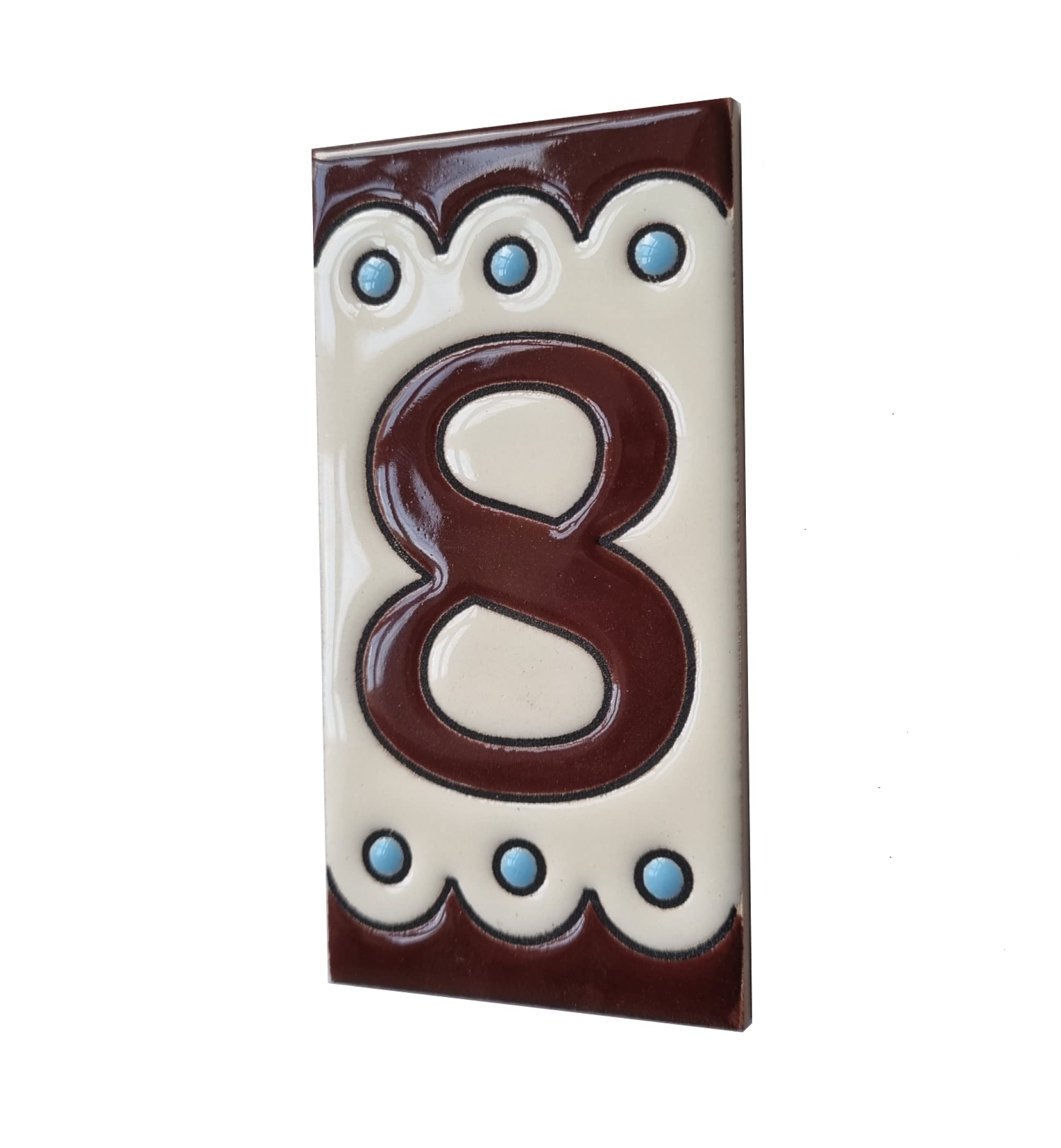 Soto M-8 Spanish Hand-painted Ceramic 11 x 5.5 cm or 2.16 x 4.33" Number Tiles (Number 8 tile)