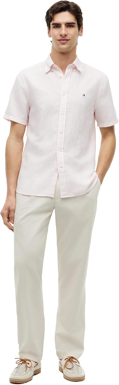 Tommy Hilfiger Men's Short Sleeve Casual Linen Button Down Shirts in Regular Fit