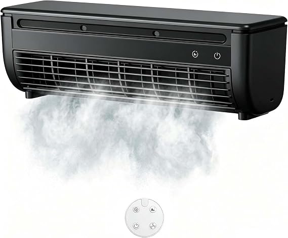 Small Portable Air Conditioner Fan, Wall Mount Air Conditioner No Drilling Ductless Mini Split AC Alternative, 6000mAh Battery Ice Mist Cooler for RV Garage Bedroom Indoor(Black)