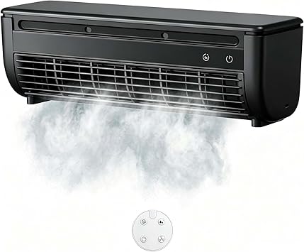 Small Portable Air Conditioner Fan, Wall Mount Air Conditioner No Drilling Ductless Mini Split AC Alternative, 6000mAh Battery Ice Mist Cooler for RV Garage Bedroom IndoorBlack