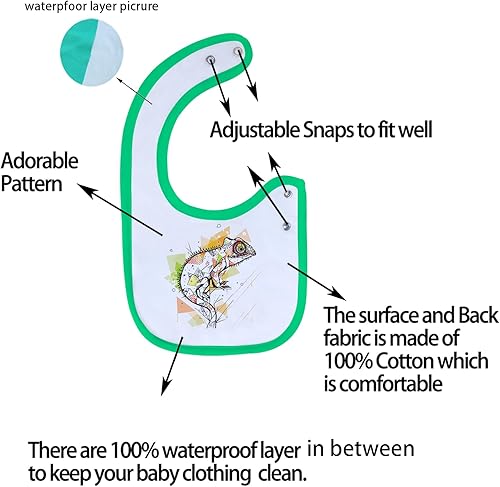Miniatura 3 de Maiwa Paquete de 6 baberos de algodón impermeables con broches para bebés, niños y niñas, dentición babeo y alimentación