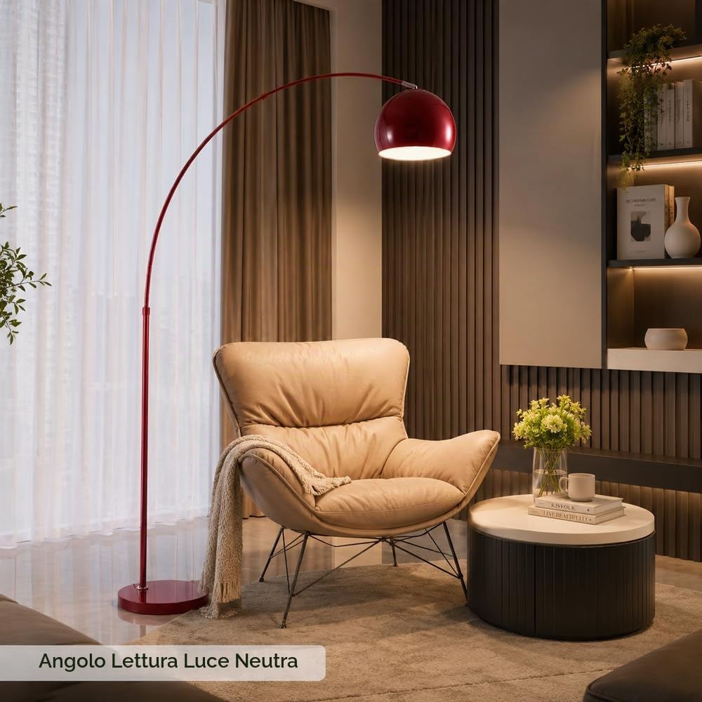 Lampada Da Terra Ad Arco Rosso Lampade Terra Regolabili Libera Lampada Verticale In Metallo Lucido Luci Da Terra Decorative Interne Terra Lettura Lampade Alte Atmosfera Luce Terra Per Soggiorn