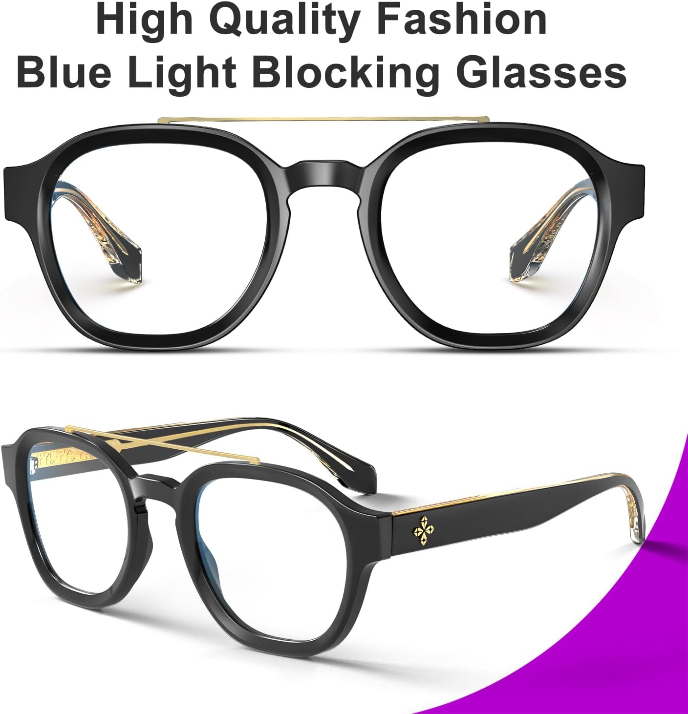 VISOONE Retro Round Anti Eyestrain Metal Medium Eyewear Blue Light Blocking Glasses for Computer Gaming Women Man SANFORD Sanford Black image 2 of 6 B0BF4H1KL4