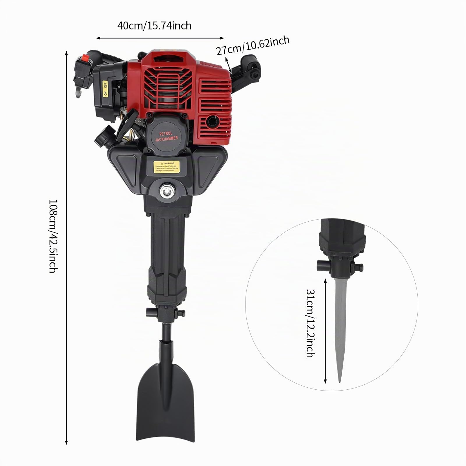 Excavadora para árbol de jardín, 1900 W, 52 CC, 2 tiempos, gasolina, 6500 rpm, enfriada por aire, excavadora, monocilín multifunción, para jardín y granja