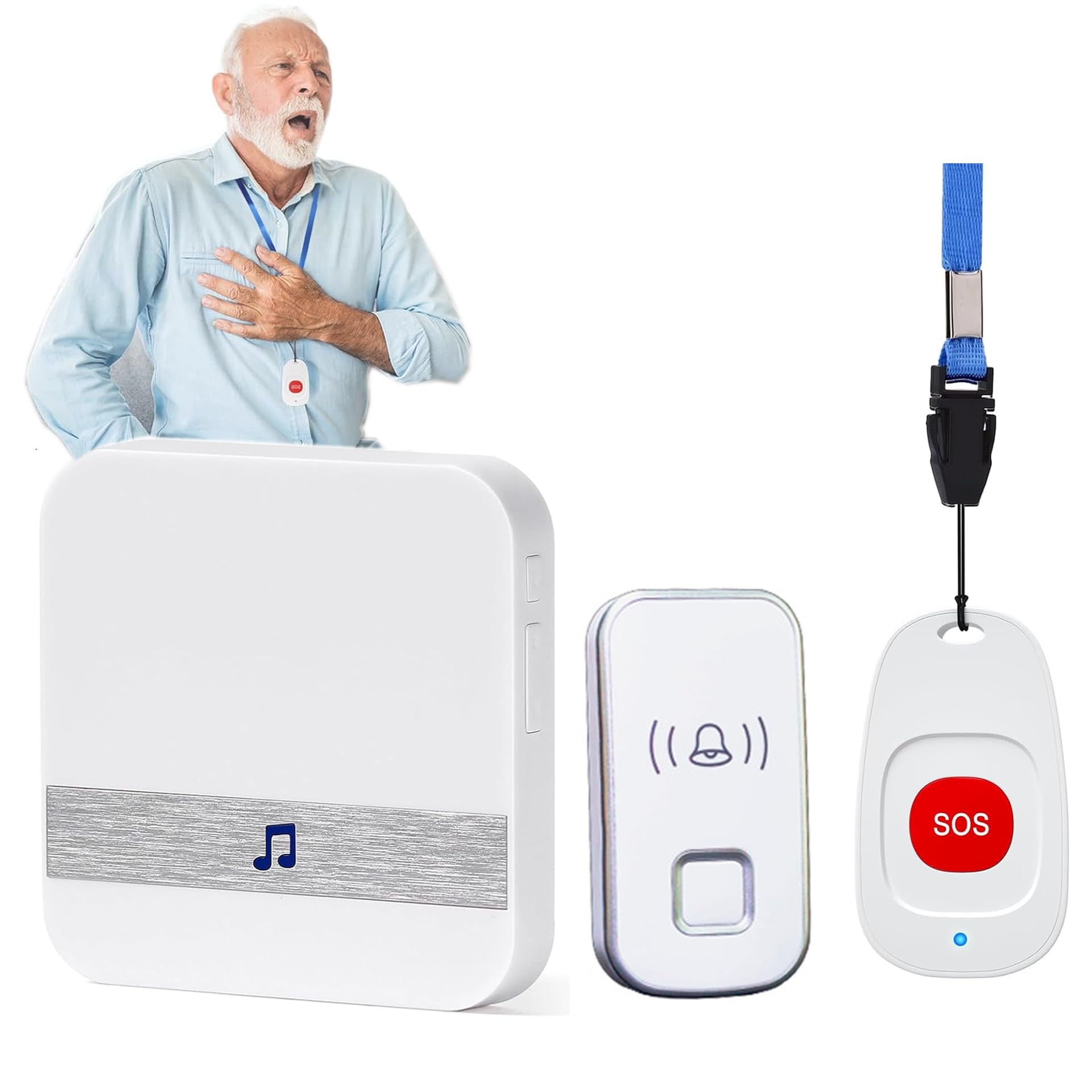 Sistema Di Chiamate Di Emergenza Per Infermieri Domestici, Ricevitore + Campanello + Pulsante Di Chiamata SOS, Caregiver Cercapersone Per Anziani/bambini/donne In Gravidanza, 52 Suonerie E Gamma 80m