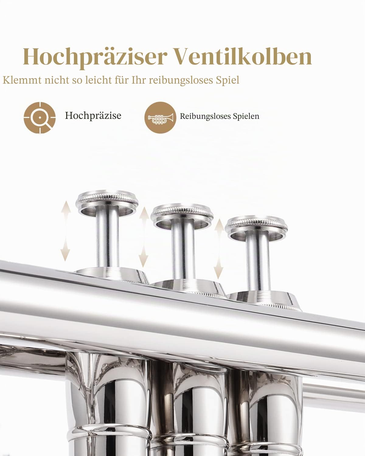 Eastar Bb Standard-Trompeten-Set für Anfänger Messing-Trompeteninstrument für Studenten und Hartschalenkoffer, Reinigungsset, 7C-Mundstück und Handschuhen, ETR-380N, Silber