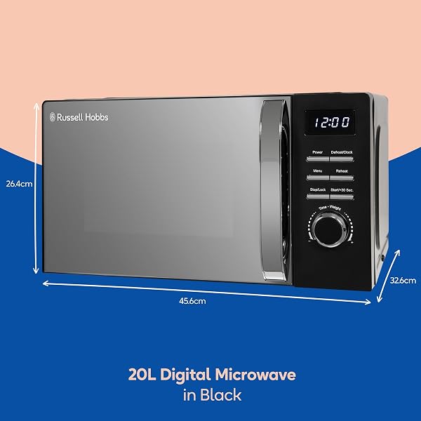 Russell Hobbs Digital Microwave 20L 800W in Black with 5 Power Levels, Pull Handle Door & Button Control, Clock & Timer, Automatic Defrost, Easy Clean, 8 Auto Cook Menus RHMD818B - 2