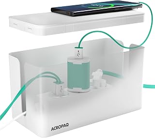 ACROPAQ Kabelbox klein - (23,5 x 12 x 11,5 cm), Kabelmanagement Box zum Kabel verstecken und Steckdosen verstecken, Kunststoff, Weiß - Kabel Box, Kabelaufbewahrung, Steckdosenbox, Cable Box