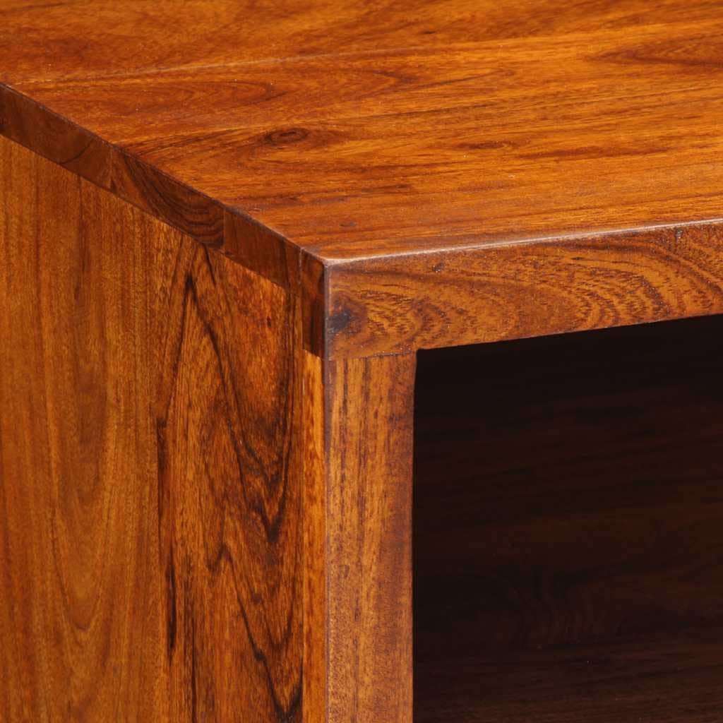 Tavolino da Salotto in Legno Massello di Acacia con Finitura Ambra 90x50x40 cm, Mobiletto con Ripiano Portaoggetti e Cassetto, Design Moderno Salvaspazio per Soggiorno, Camera e Ufficio