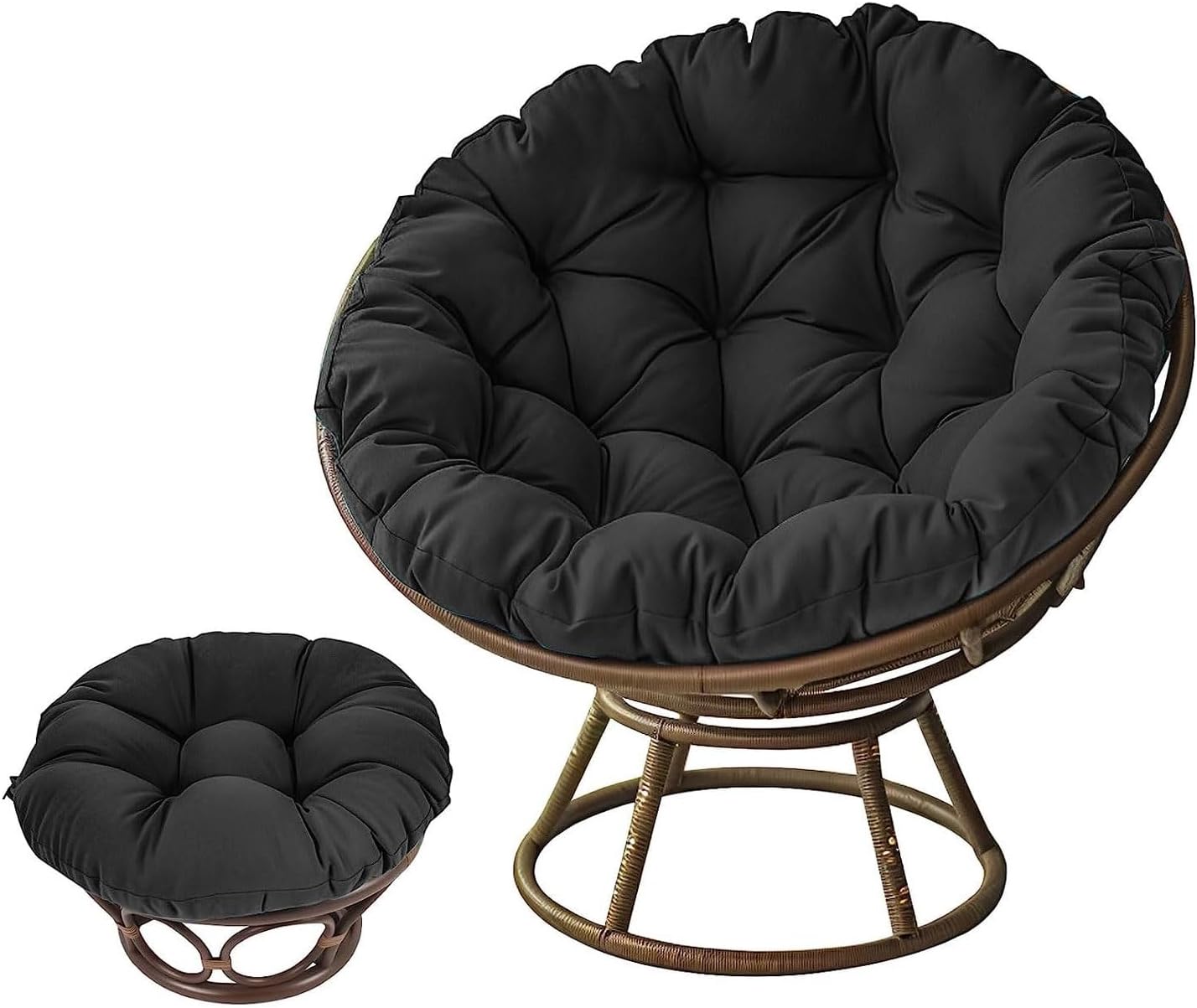 Large Round Papasan Chair Cushion, Thick Outdoor Rocking Chair Cushion, Rattan Hanging Basket Cushion, Egg Nest Replacement Pad(Black,60 * 60cm)