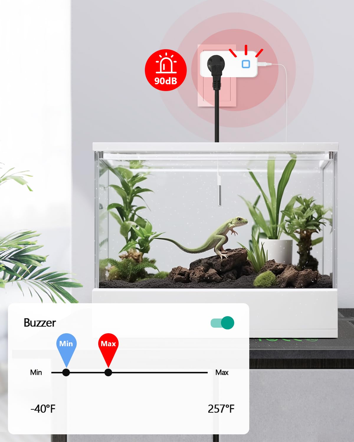 MOCREO Temperature Controller Reptile Thermostat Outlet, Bluetooth Temp Control Plug with Alarm for Terrarium Heat Mat Heating Pad, Greenhouse, Homebrew Fermenter, 100~240V 10A 1100W - image 5
