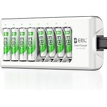 EBL 8-Bay Smart Charger + 4AA 2800mAh & 4AAA 1100mAh Rechargeable Batteries