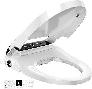 Elongated Smart Bidet Toilet Seat – Heated Seat, Instant Hot Water, Flip-Down Dryer, Self-Cleaning Nozzle, LED Display, Night Light, Remote Control, Easy DIY Install