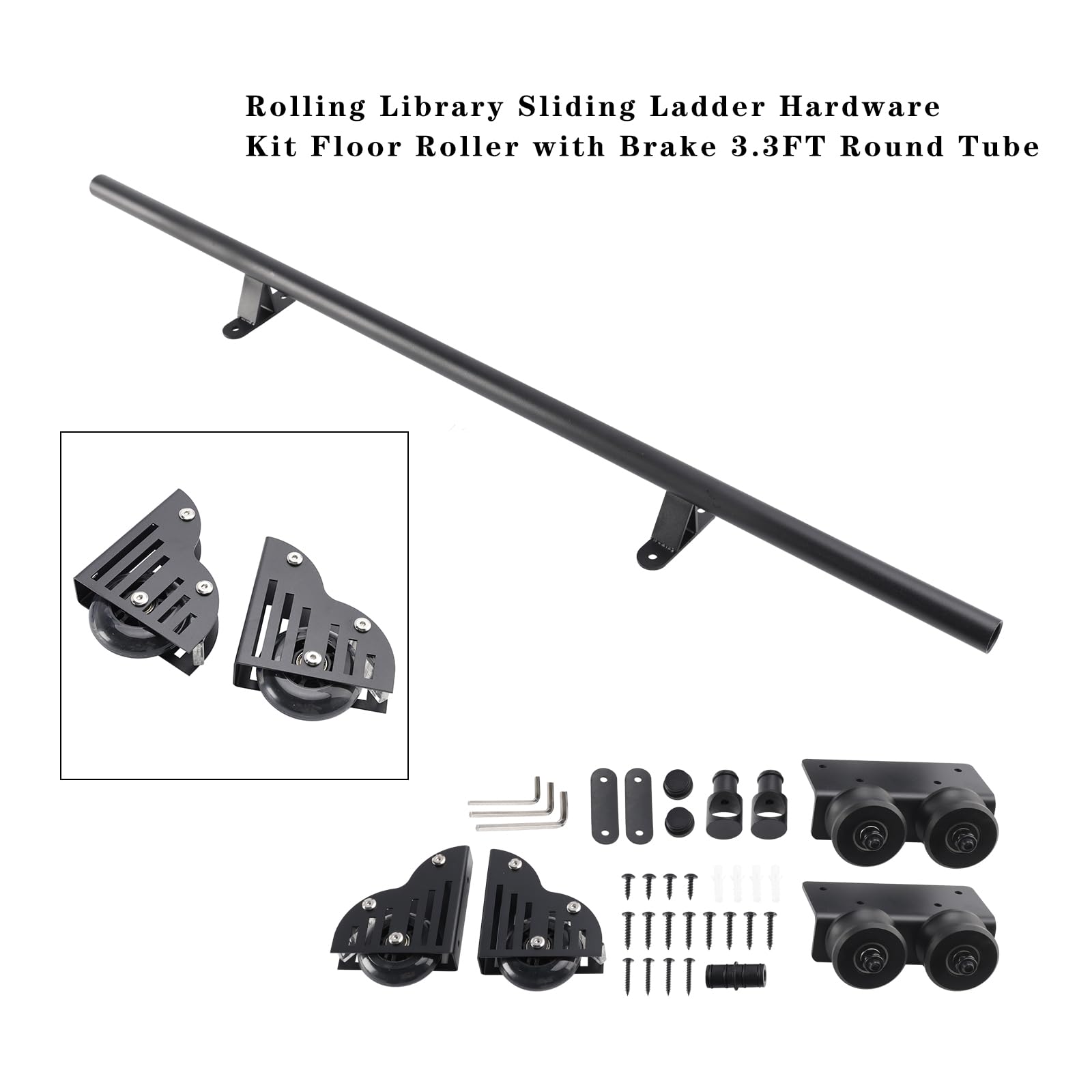 Bruce & Shark Rolling Library Sliding Ladder,Rollbare Bibliotheksleiter, Gleitleiterschienensatz für Bücherregale Lager Küche, DIY Möbel, Schwere Rollschiene für Schiebeleitern mit Bremse