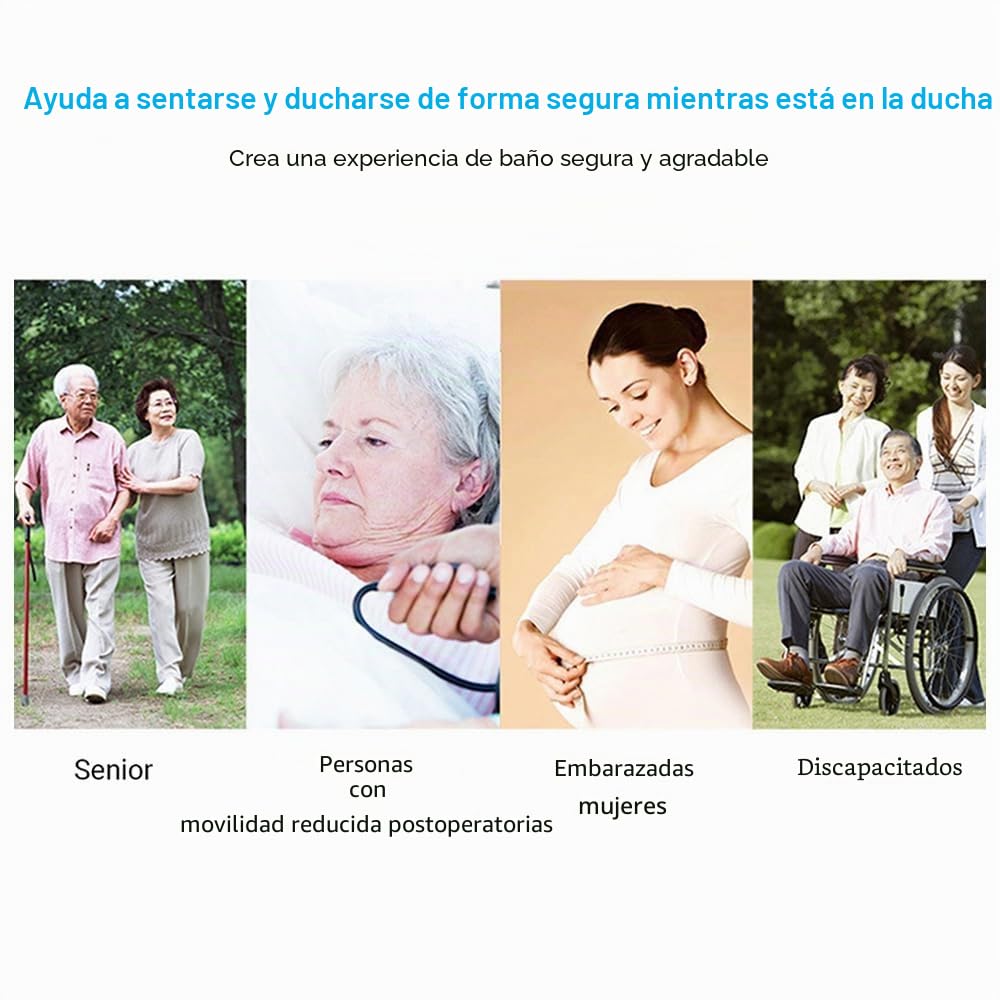 Taburete de ducha plegable de pared, taburete de baño atornillado, con patas antideslizantes, agujero de drenaje, ranura para cabezal de ducha para personas mayores con discapacidad, 42~53 mm, altura