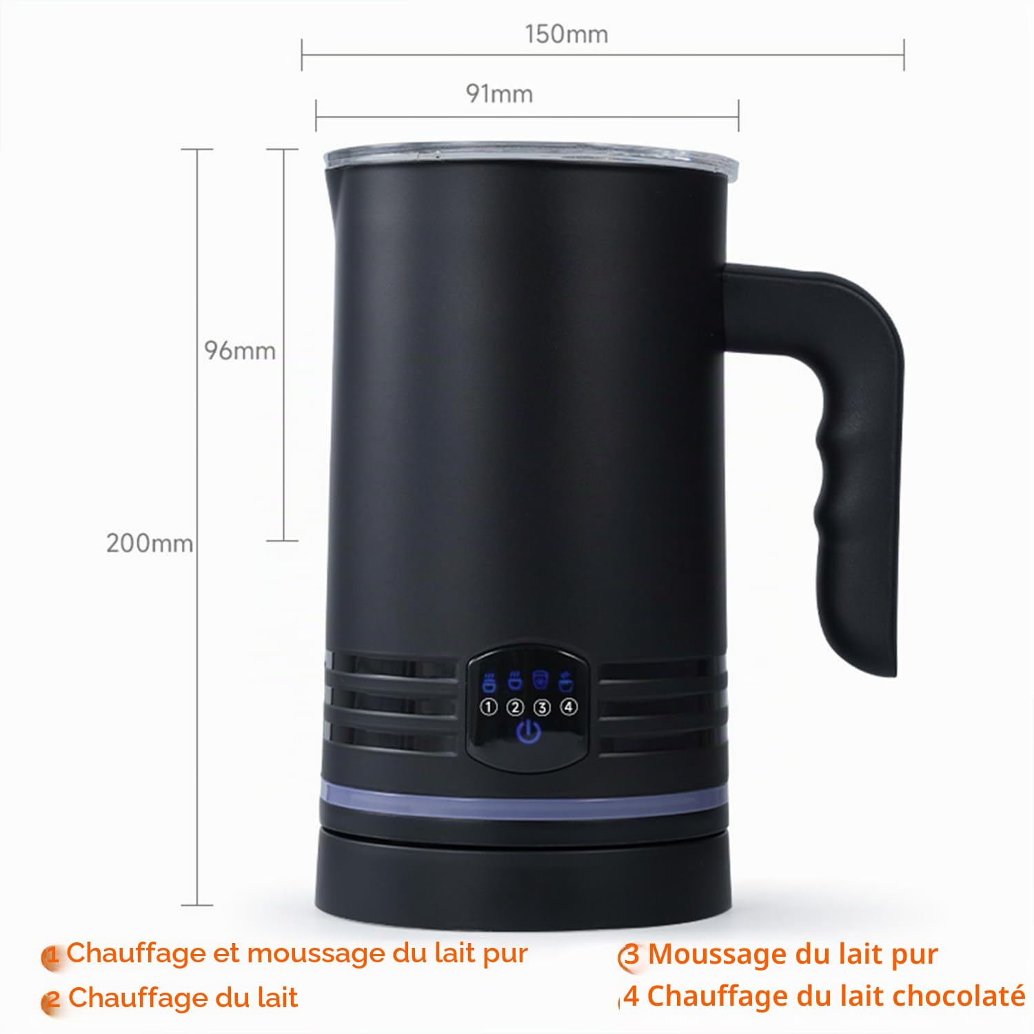 Mousseur à lait électrique 4 en 1, 430 ml mousseur à lait automatique chaud et froid et chauffe-lait pour cappuccino, latte, moka, macchiato