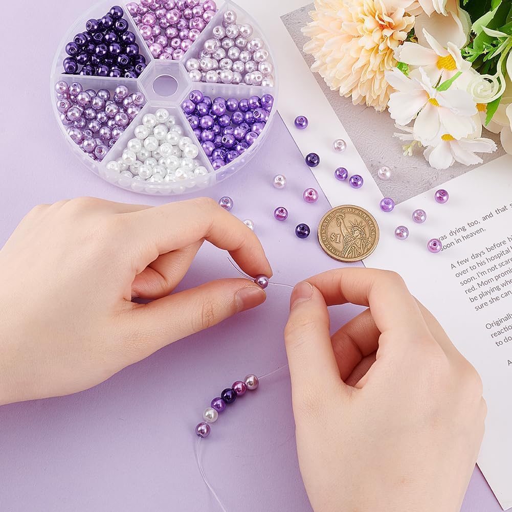 PH PandaHall 300pcs 6 Colors 6mm Glass Pearl Beads, Round Purple Pearls Small Craft Pearls Loose Beads Spacer Beads with 1mm Hole for Jewelry Beading Earrings Bracelets Necklaces Making DIY Crafts - Image 3
