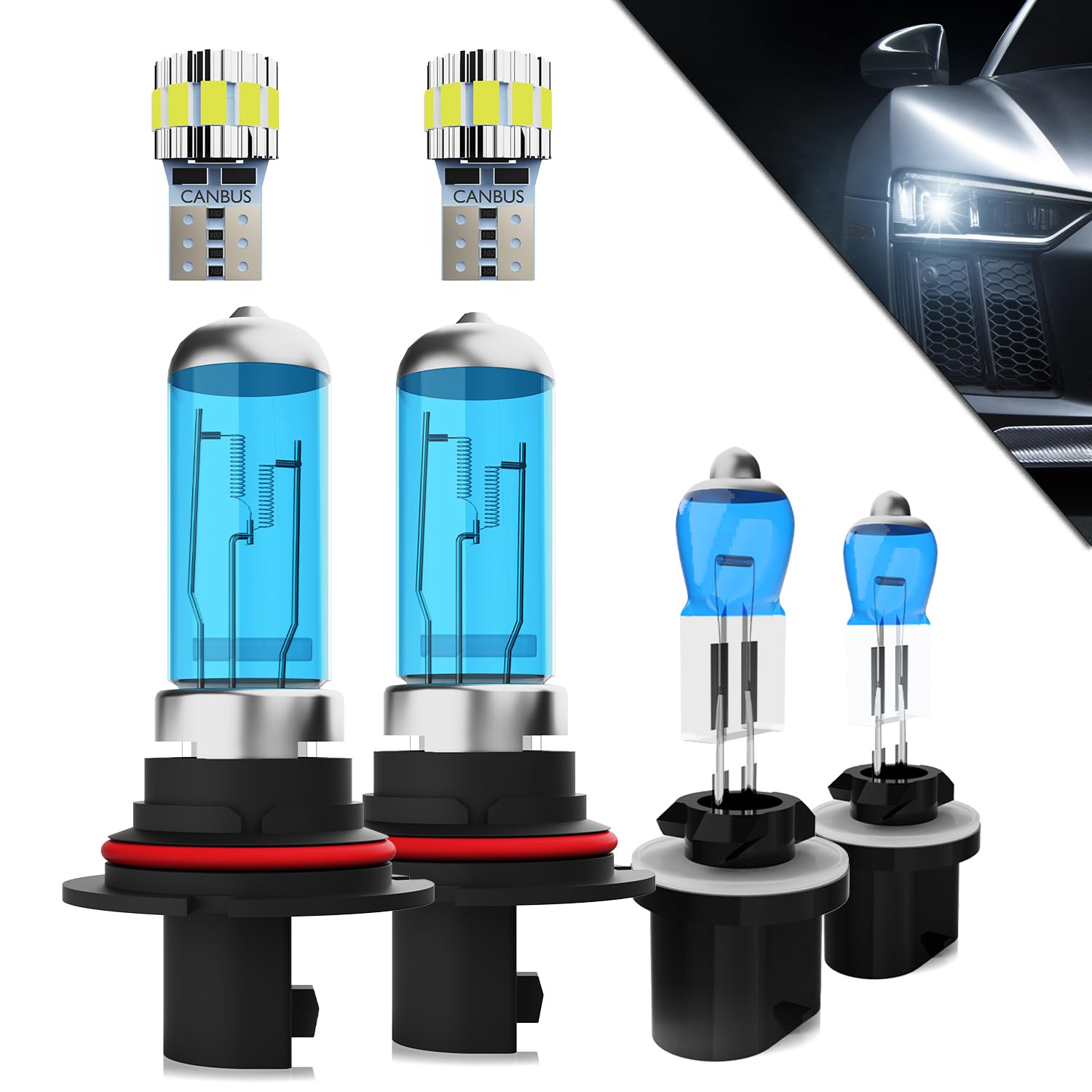 Headlights+ License Plate Lights Fit For Nissan Frontier 2003-2004 Light Bulbs,9007/HB5 High/Low Beams+ 880/881 Fog Lights+ License Plate Lights Combo,Plug And Play,Pack of 6