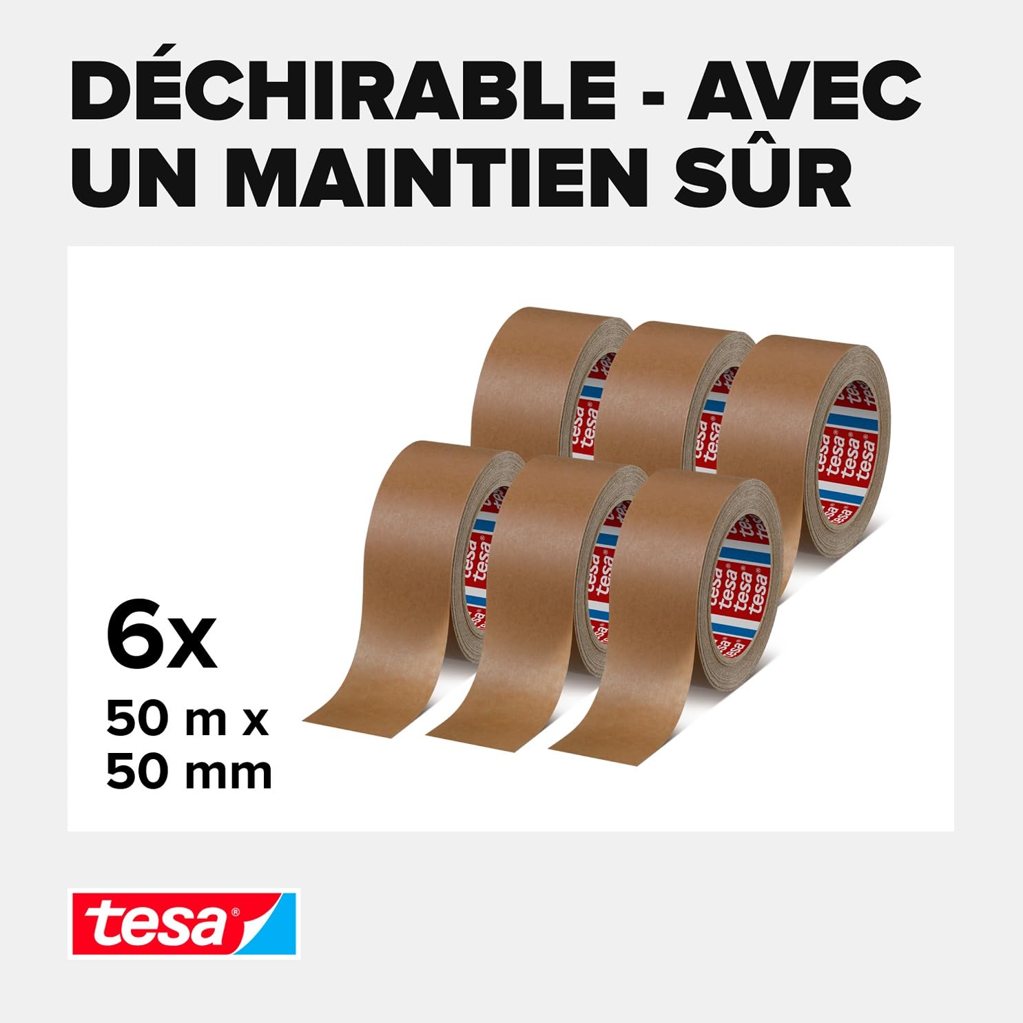 tesapack 4313 Ruban adhésif papier - 50 m x 50 mm - marron - 6 rouleaux