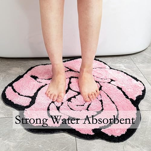 Miniatura 4 de Bonita alfombra de baño de rosas para baño, alfombras de baño de flores moradas, esponjosas, suaves, absorbentes, antideslizantes, lavables a