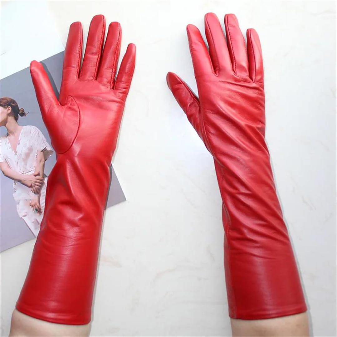 Kelsiop Damen Lange Schaffell Leder Touchscreen Handschuhe Weiches Chromatisches Design Mode Herbst Fahrstil