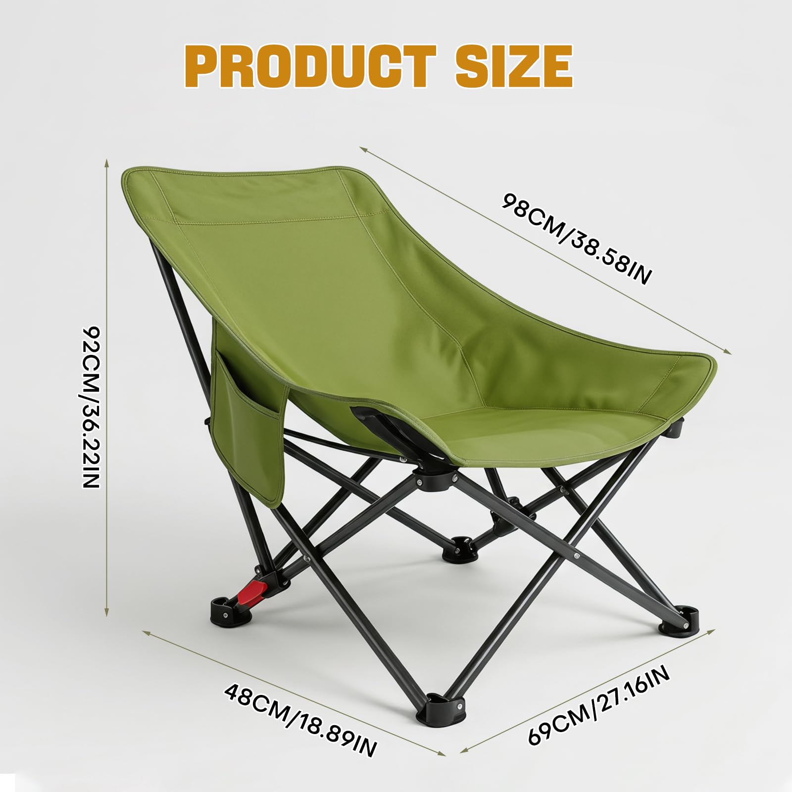 Sedia da campeggio pieghevole con schienale alto, 120 kg, ultraleggera, portatile, con 2 tasche laterali, sedia pieghevole con schienale alto, per esterni, escursionismo, picnic (verde invernale)